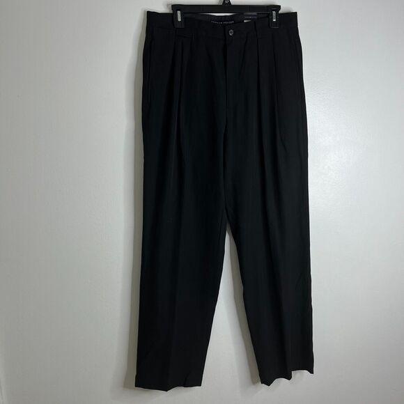 Tommy Hilfiger Mens Black Silk Blend Chino Pleated Dress Pants 34x32 NWT - Picture 1 of 7